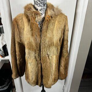 Jacques Saint Laurent Women's Brown/Tan Fur Hooded Full Zip Jacket SZ L